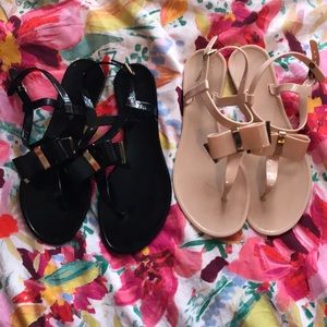 Pink or black bow sandals